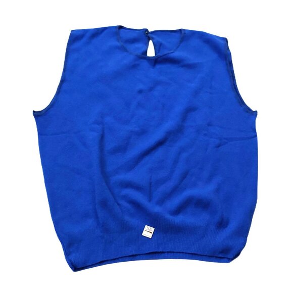 Vintage 1940s-1960s Bright Blue Sleeveless Knit Crewneck Sweater Vest Top Sz XXS - Picture 1 of 6